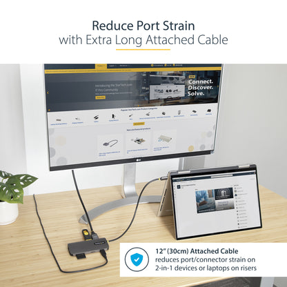 StarTech.com USB C Multiport Adapter 4K 60Hz HDMI Video, 3 Pt 5Gbps USB-A Hub, 100W USB Power Delivery Pass-Through/GbE/SD/MicroSD, 12"/30cm Cable, Travel Laptop Docking Station