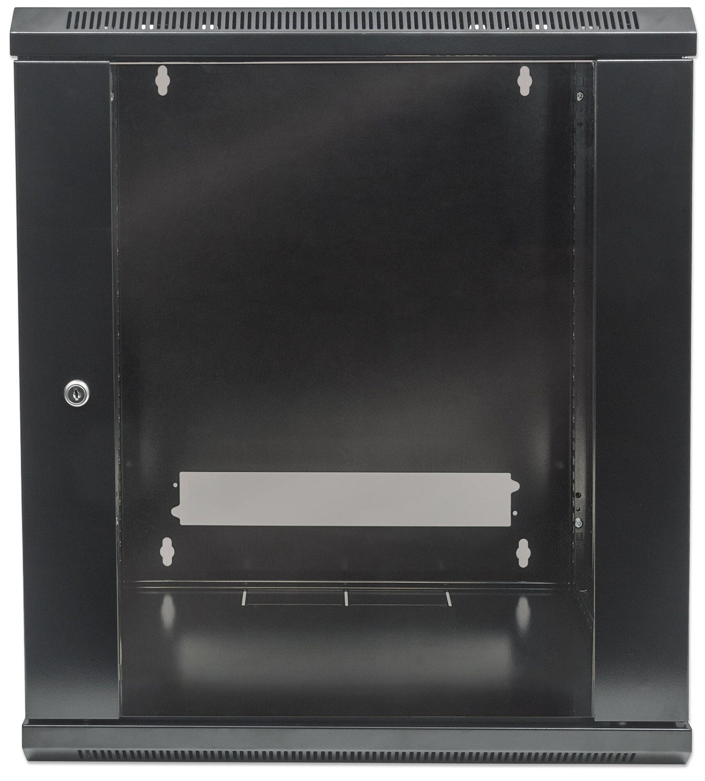 Intellinet 19" Network Cabinet - Wall Mount (Standard), 9U, 600mm Deep, Black, Flatpack, Max 60kg, Suitable also for use on desk or floor, Usable Depth 410mm, Metal & Glass Door, Back Panel, Removeable Sides, Parts for wall install (eg screws/rawl plugs)