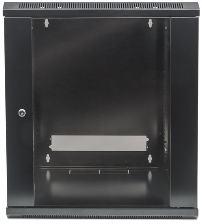 Intellinet 19" Network Cabinet - Wall Mount (Standard), 9U, 600mm Deep, Black, Flatpack, Max 60kg, Suitable also for use on desk or floor, Usable Depth 410mm, Metal & Glass Door, Back Panel, Removeable Sides, Parts for wall install (eg screws/rawl plugs)