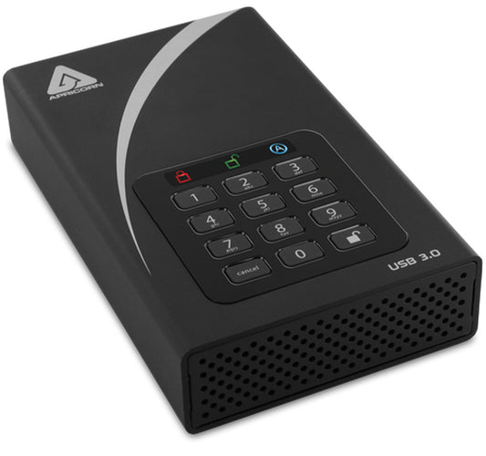 Apricorn Aegis Padlock DT external hard drive, 12TB, USB 2.0/3.2 Gen 1 (3.1 Gen 1), Black