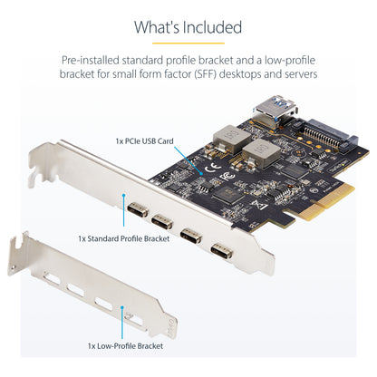 StarTech.com 5-Port USB PCIe Card, USB 3.2 10Gbps, PCI Express Card with 4x USB-C Ports, 1x USB-A Internal Port, USB PCIe Controller Card, Windows/macOS/Linux