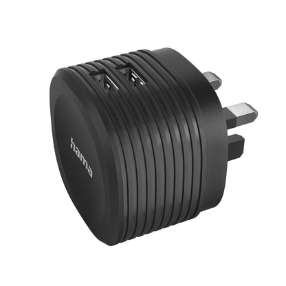 Hama Dual Charger, 2x USB, 2.4A with UK plug, black