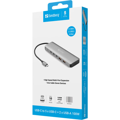 Sandberg USB-C to 5 x USB-C + 2 x USB-A 100W
