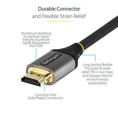 StarTech.com 12ft (4m) HDMI 2.1 Cable 8K - Certified Ultra High Speed HDMI Cable 48Gbps - 8K 60Hz/4K 120Hz HDR10+ eARC - Ultra HD 8K HDMI Cord - Monitor/TV/Display - Flexible TPE Jacket