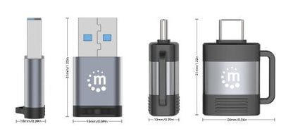 Manhattan 2-Piece USB-C/USB-A Adapter Set, USB 3.0 (aka USB 3.2 Gen 1), 5 Gbps, SuperSpeed USB, USB-C Male to USB-A Female and USB-C Female to USB-A Male, Black/Silver, Lifetime Warranty
