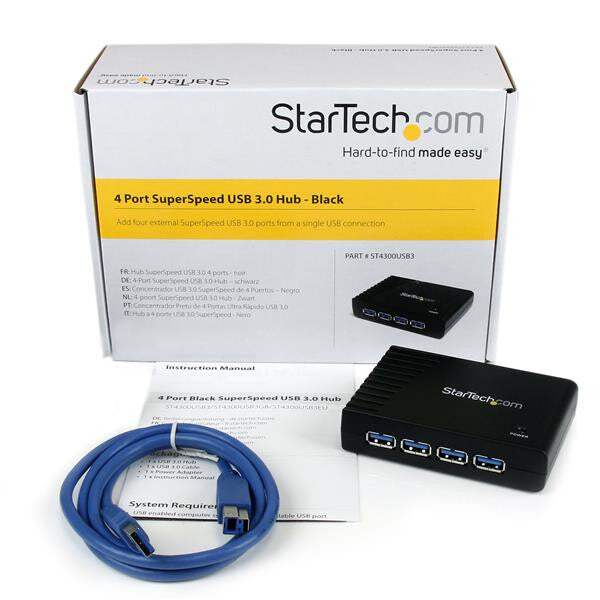 StarTech.com 4 Port Black SuperSpeed USB 3.0 Hub