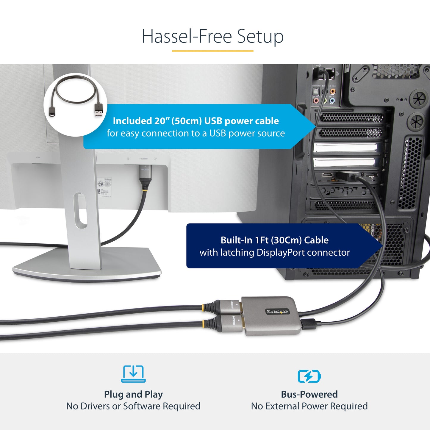 StarTech.com DP to Dual HDMI MST HUB - Dual HDMI 4K 60Hz - DisplayPort Multi Monitor Adapter with 1ft / 30cm cable - DP 1.4 Multi Stream Transport Hub, DSC | HBR3 - DP to HDMI Splitter