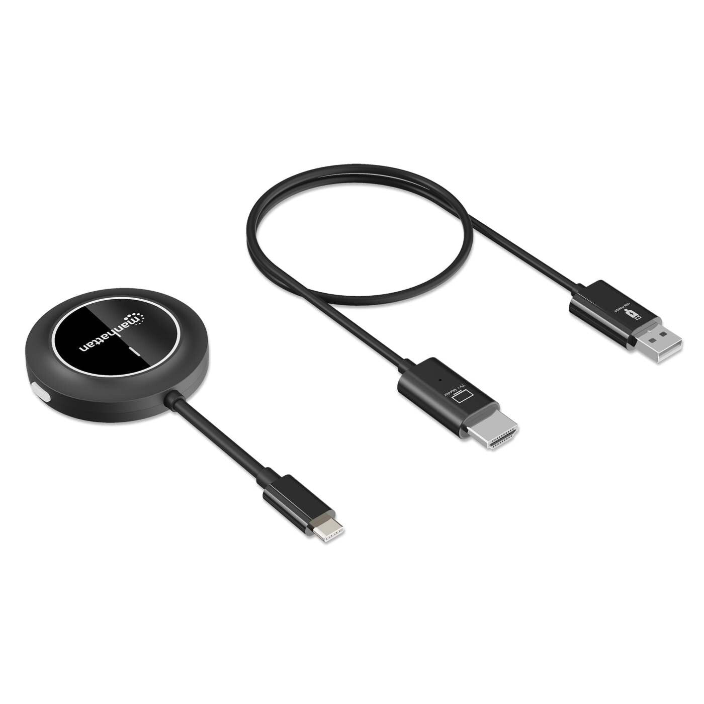 Manhattan 1080p Wireless HDMI Display Presentation Kit, 2-Piece Set with HDMI Receiver and USB-C Transmitter Dongle to Wirelessly Display a Video Signal from a Laptop/Tablet/Smartphone on an HDMI TV or Projector, Black