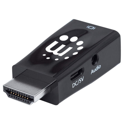 Manhattan HDMI to VGA Converter with Audio, 1080p, Male to Female, Optional Micro-USB Power Input, Black, Three-Year Warranty, Similar Function to HD2VGAA2