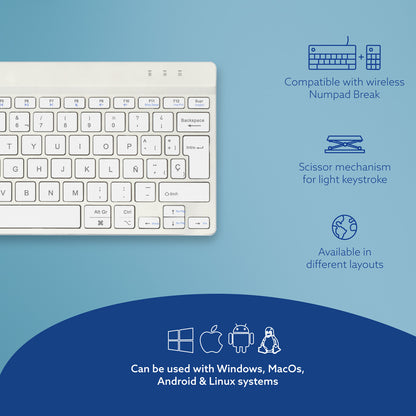R-Go Tools Ergonomic keyboard R-Go Compact Break, compact keyboard with break software, QWERTY (ES), Bluetooth, white