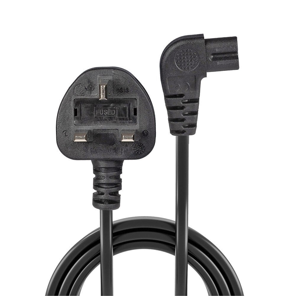 Lindy 0.5m UK 3 Pin Plug to Right Angled IEC C7 mains power Cable, Black