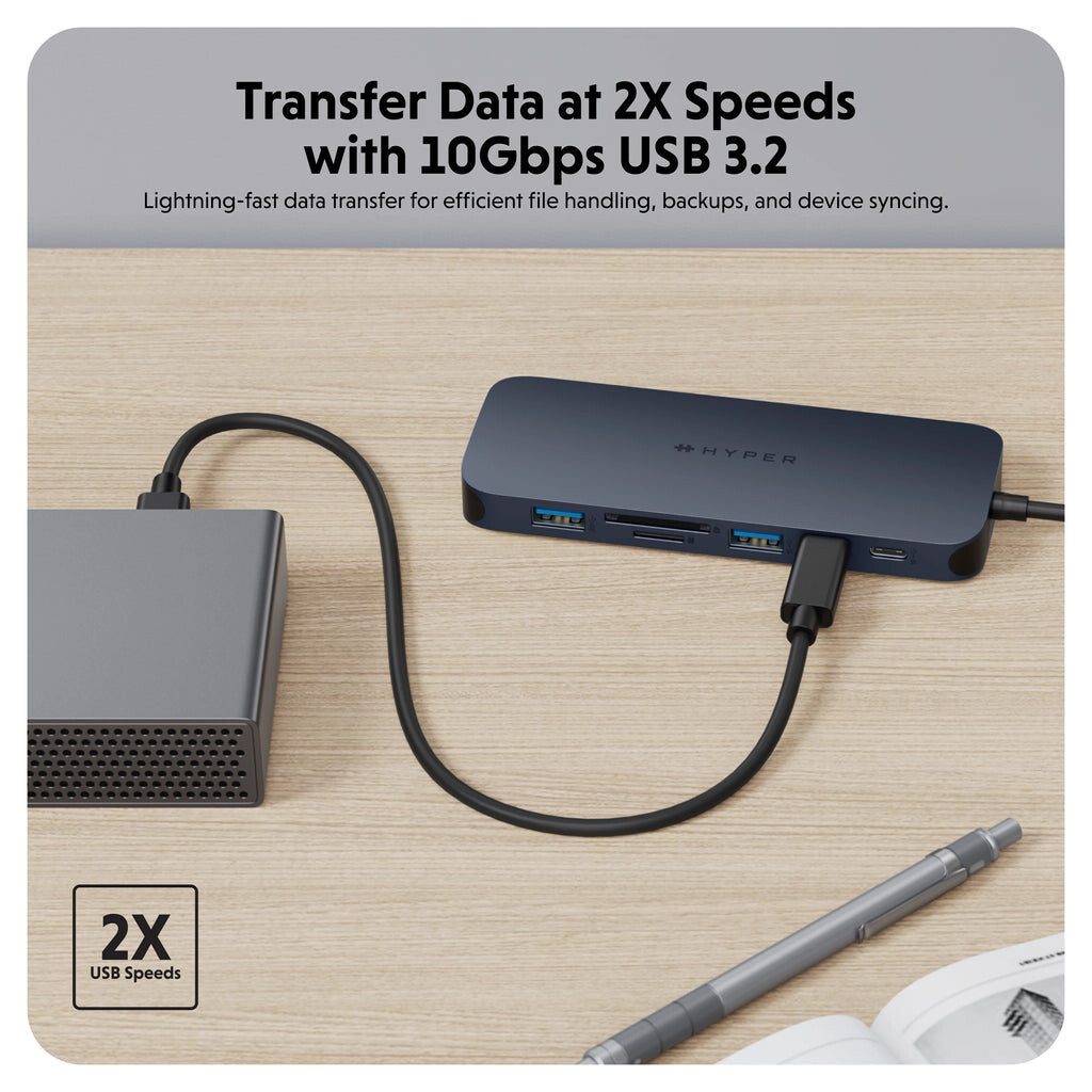HYPER HD4005GL interface hub USB 3.2 Gen 1 (3.1 Gen 1) Type-C 10000 Mbit/s Blue, Grey