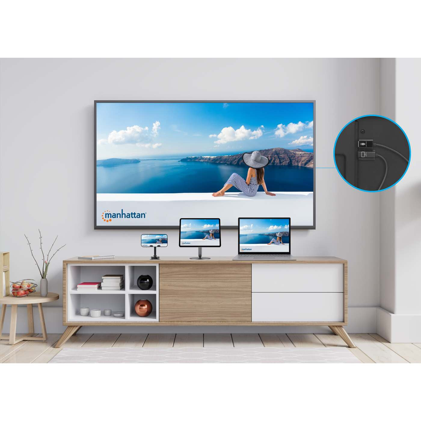 Manhattan 1080p Wireless HDMI Display Presentation Kit, 2-Piece Set with HDMI Receiver and USB-C Transmitter Dongle to Wirelessly Display a Video Signal from a Laptop/Tablet/Smartphone on an HDMI TV or Projector, Black