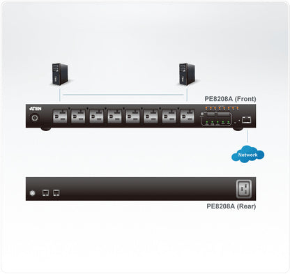 ATEN 1U 16A 8 Outlet Switched + Metered PDU + Free Eco PDU Manager Software