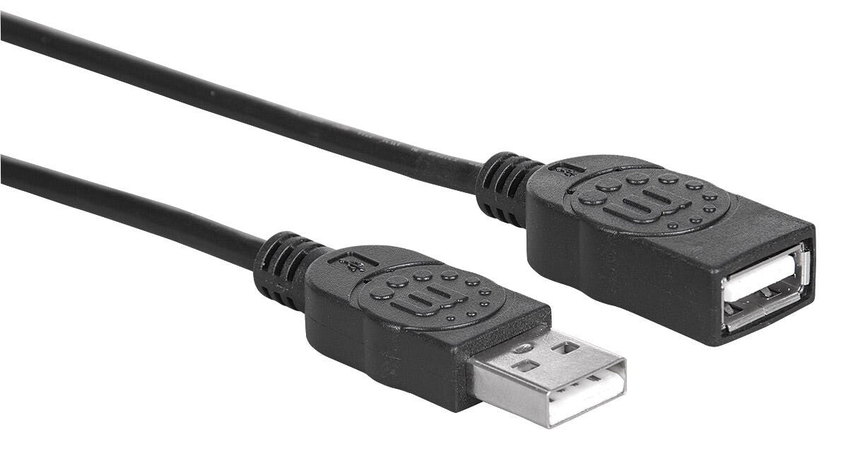 Manhattan USB-A Extension Cable, 1m, Male to Female, USB 2.0, 480 Mbps, Hi-Speed USB, Black, Lifetime Warranty, Equivalent to USBEXTAA3BK