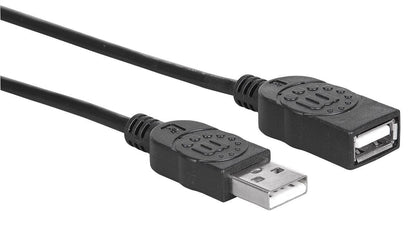 Manhattan USB-A Extension Cable, 1m, Male to Female, USB 2.0, 480 Mbps, Hi-Speed USB, Black, Lifetime Warranty, Equivalent to USBEXTAA3BK