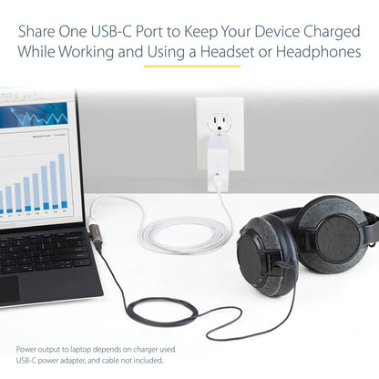 StarTech.com USB C Audio & Charge Adapter - USB-C Audio Adapter w/ USB-C Audio Headphone/Headset Port and 60W USB Type-C Power Delivery Pass-through Charger - For USB-C Phone/Tablet/Laptop