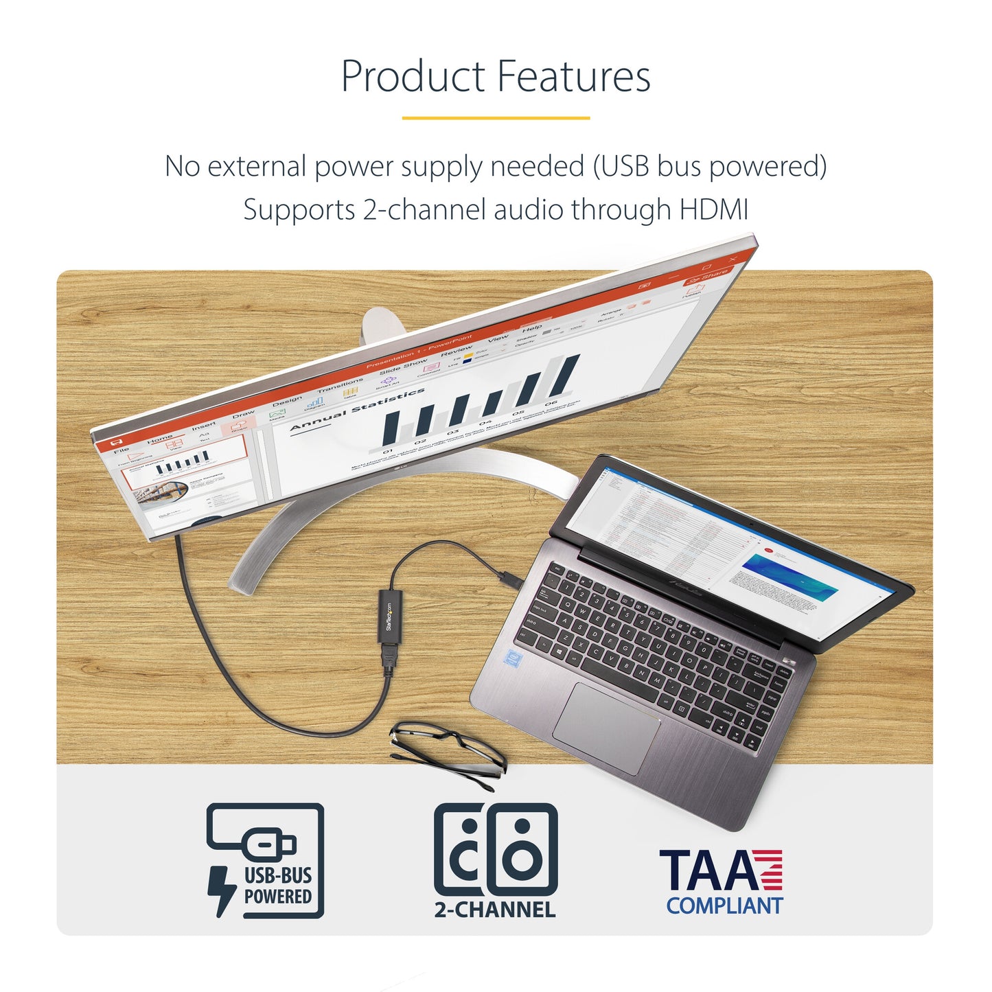 StarTech.com USB 3.0 to HDMI Adapter, USB to HDMI Monitor Converter for Windows, 1080P (no support for macOS/ChromeOS/Linux) - TAA