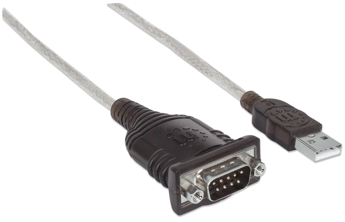 Manhattan USB-A to RS232 Serial Adapter, 45cm, DB9 Male, FTDI FT232RL Chip, Windows 11 Compatible, Black/Silver, Three Year Warranty, Comparable to ICUSB2321F (1.8m)