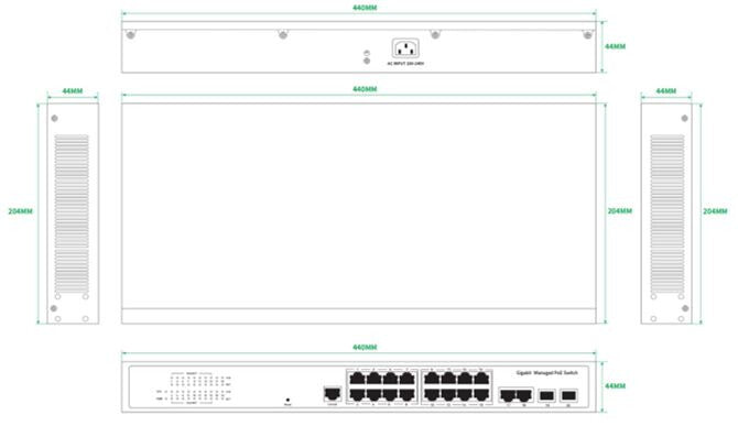 Ernitec ELECTRA-M16-1GB-285W network switch Managed L2/L2+ Gigabit Ethernet (10/100/1000) Power over Ethernet (PoE)
