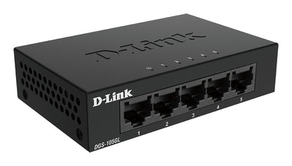 D-Link DGS-105GL 5-Port Gigabit Ethernet Switch, Fanless, Low Profile, Metal Housing, Plug-and-Play, 802.3az EEE black