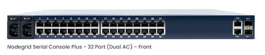 ZPE Nodegrid Serial Console Plus Nodegrid Serial Plus - Core Edition. 32-port Cisco Rolled, 2-Core CPU, 4GB DDR4, 16GB SSD, 2 SFP, 2 GbE, 2 USB 3.0. Dual AC Power, cord included. Order -cloud and app subscription. Includes Standard 2 year support and HW w
