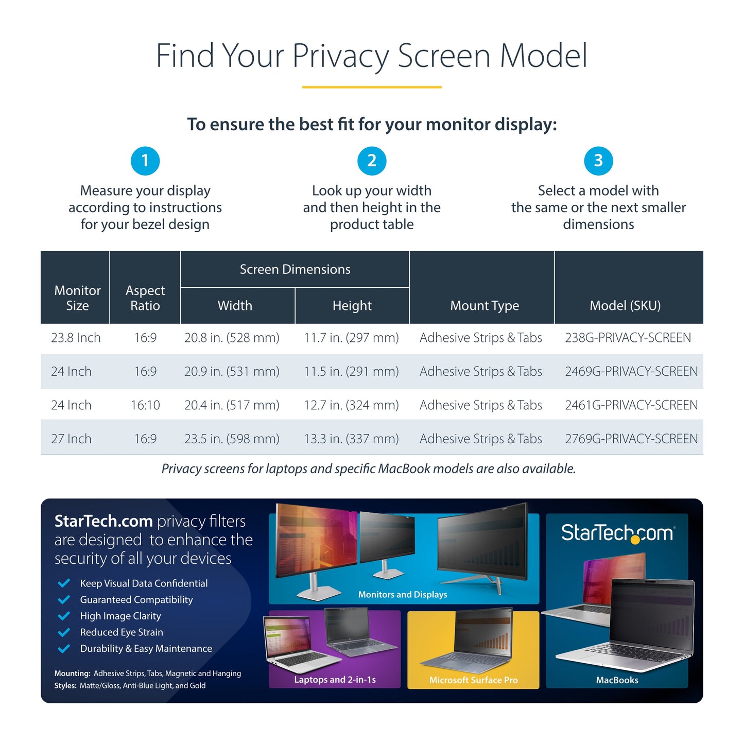 StarTech.com 23.8-inch 16:9 Gold Monitor Privacy Screen, Reversible Filter w/Enhanced Privacy, Glossy Computer Security Filter, Removable Screen Protector/Shield, +/- 30 Deg.