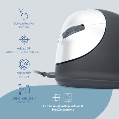 R-Go Tools Ergonomic mouse R-Go HE Break with break software, large (hand size ≥ 185 mm), left-handed, Wired, black