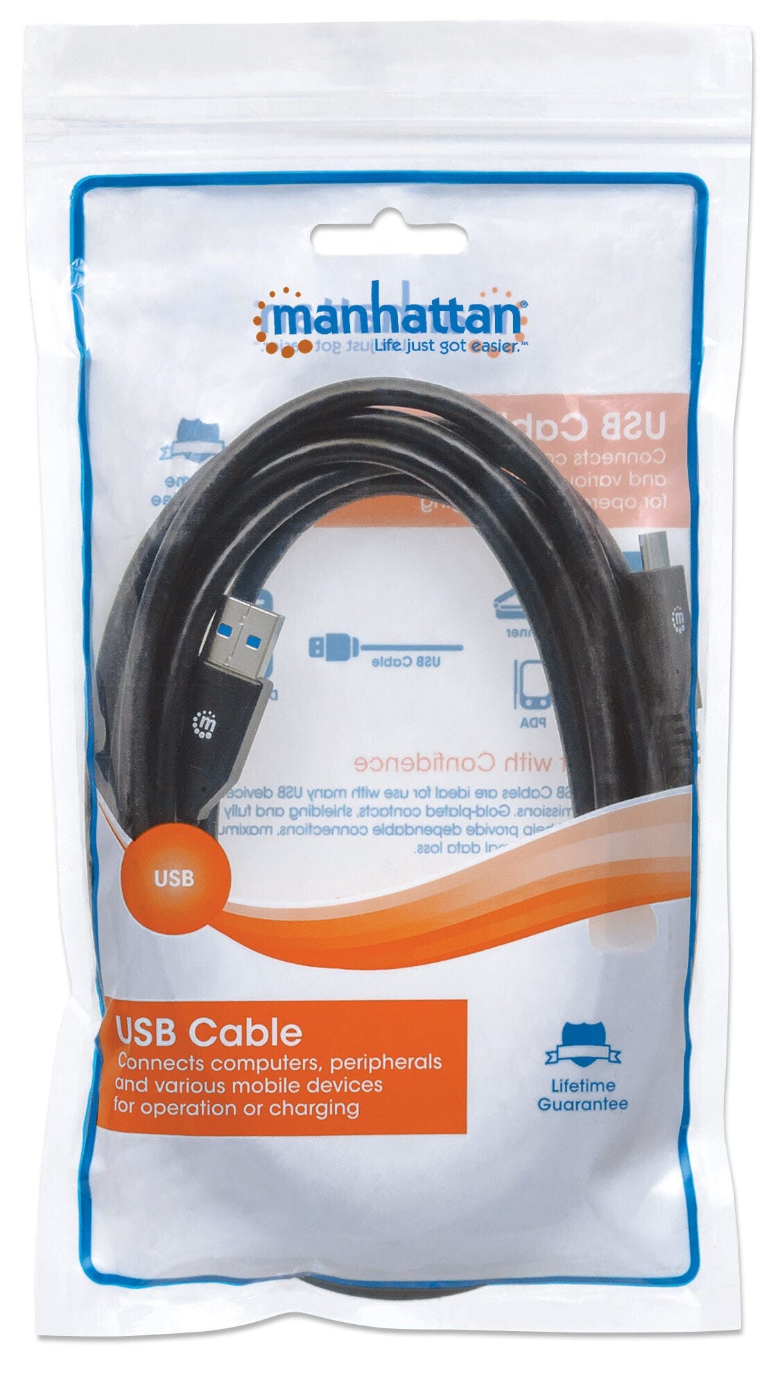 Manhattan USB-C to USB-A Cable, 3m, USB 3.0 (aka USB 3.2 Gen 1), 5 Gbps, 3A Fast Charging, SuperSpeed USB, Black, Lifetime Warranty