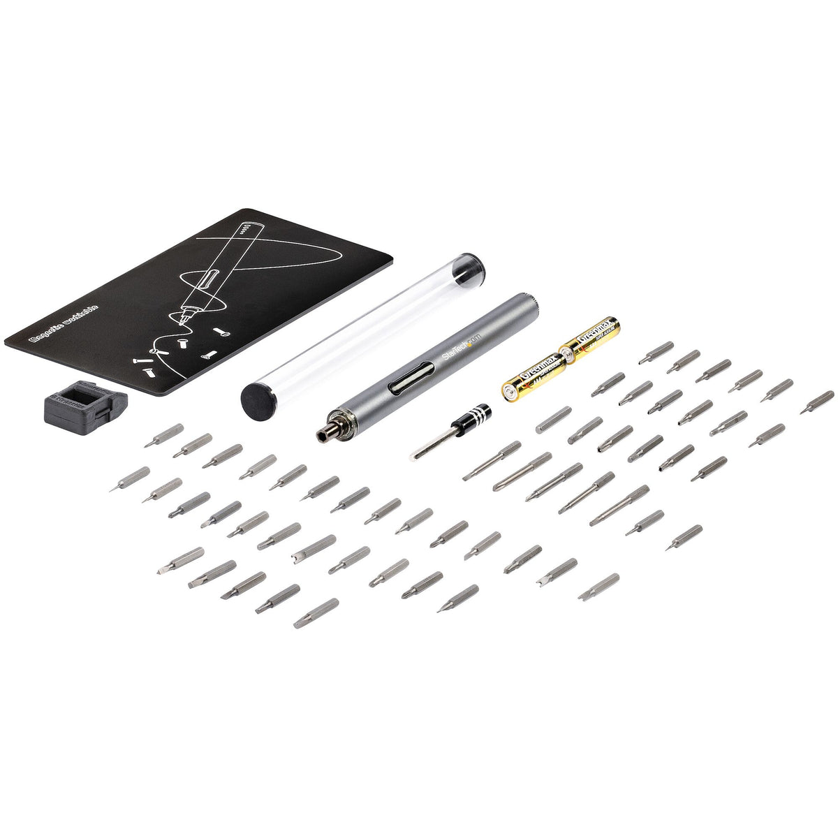 StarTech.com 55-Bit Electric Precision Screwdriver Set - Portable Cordless Battery Powered Bit Driver Kit for Electronics, Laptop, Computers, Tablet & Phone Repairs - Magnetic Work Pad - TAA
