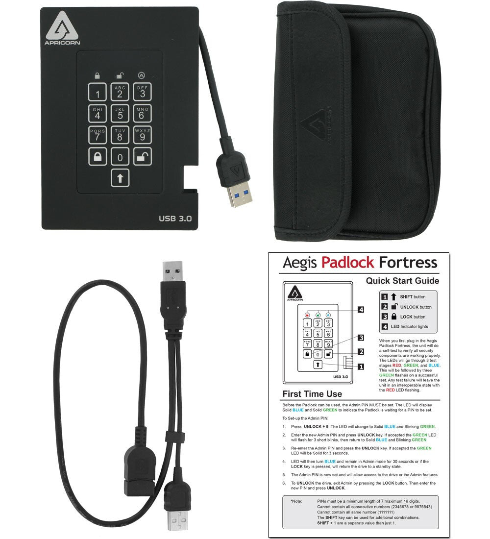 Apricorn Aegis Padlock Fortress 1TB external hard drive Black
