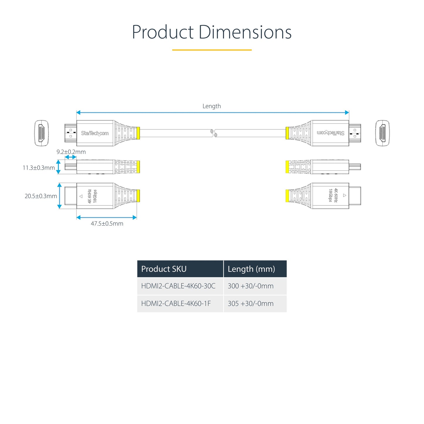 StarTech.com 30cm (1ft) High Speed HDMI Cable, 4K 60Hz/1440p 144Hz, HDR10/HDCP 2.2/ARC, 18Gbps, UHD HDMI 2.0 Cord for TV/Monitor/Display, TPE Jacket