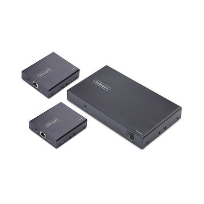 StarTech.com 4-Port HDMI Extender and Splitter Over CAT6, 4K 60Hz, Up to 230ft (70m), 1x4 HDMI over Ethernet Distribution Kit with IR and Power Over Cable