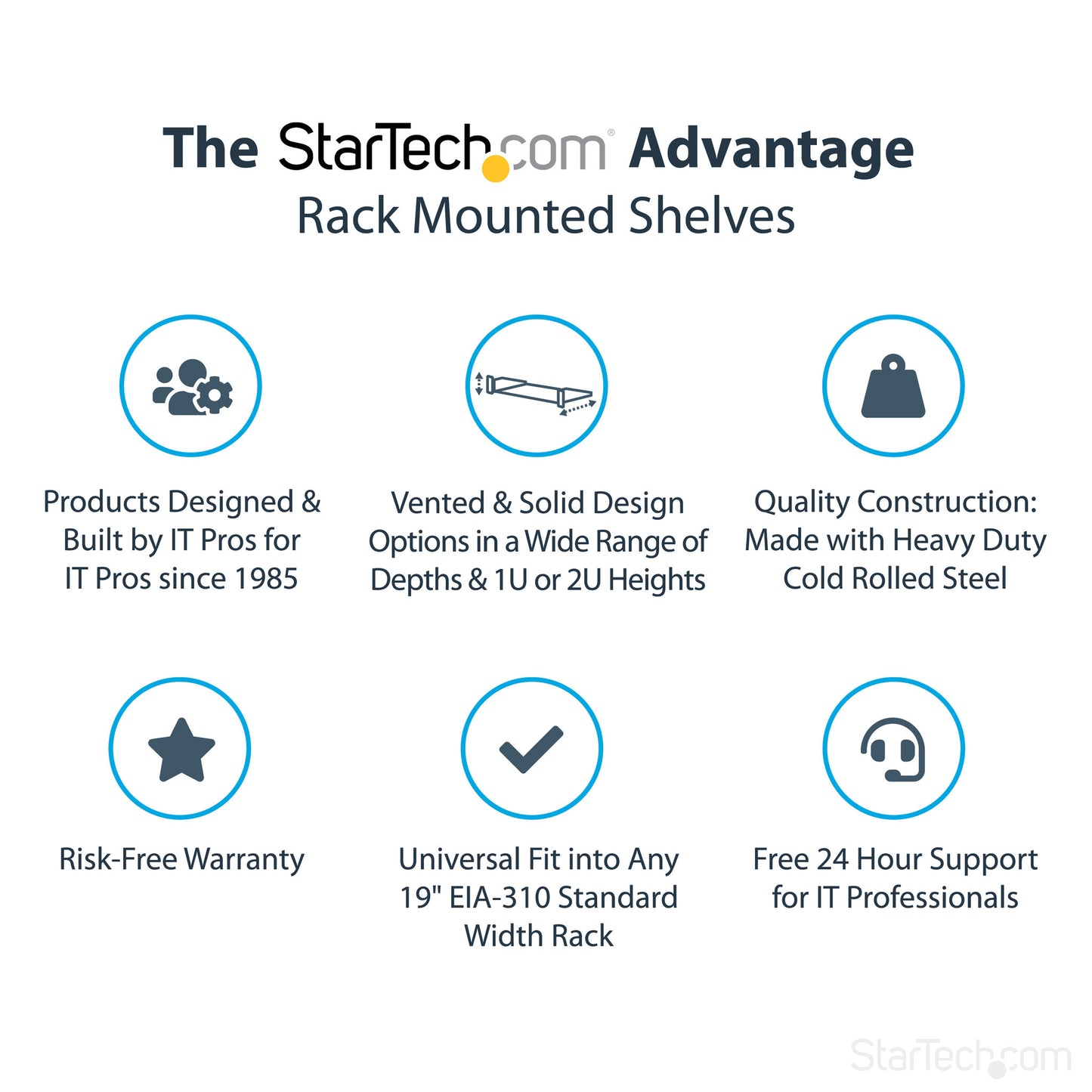 StarTech.com 2U Server Rack Shelf - Universal Rack Mount Cantilever Shelf for 19" Network Equipment Rack & Cabinet - Heavy Duty Steel – Weight Capacity 125lb/56kg - 18" Deep Tray, Black