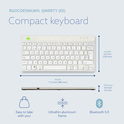 R-Go Tools Ergonomic keyboard R-Go Compact Break, compact keyboard with break software, QWERTY (ES), Bluetooth, white
