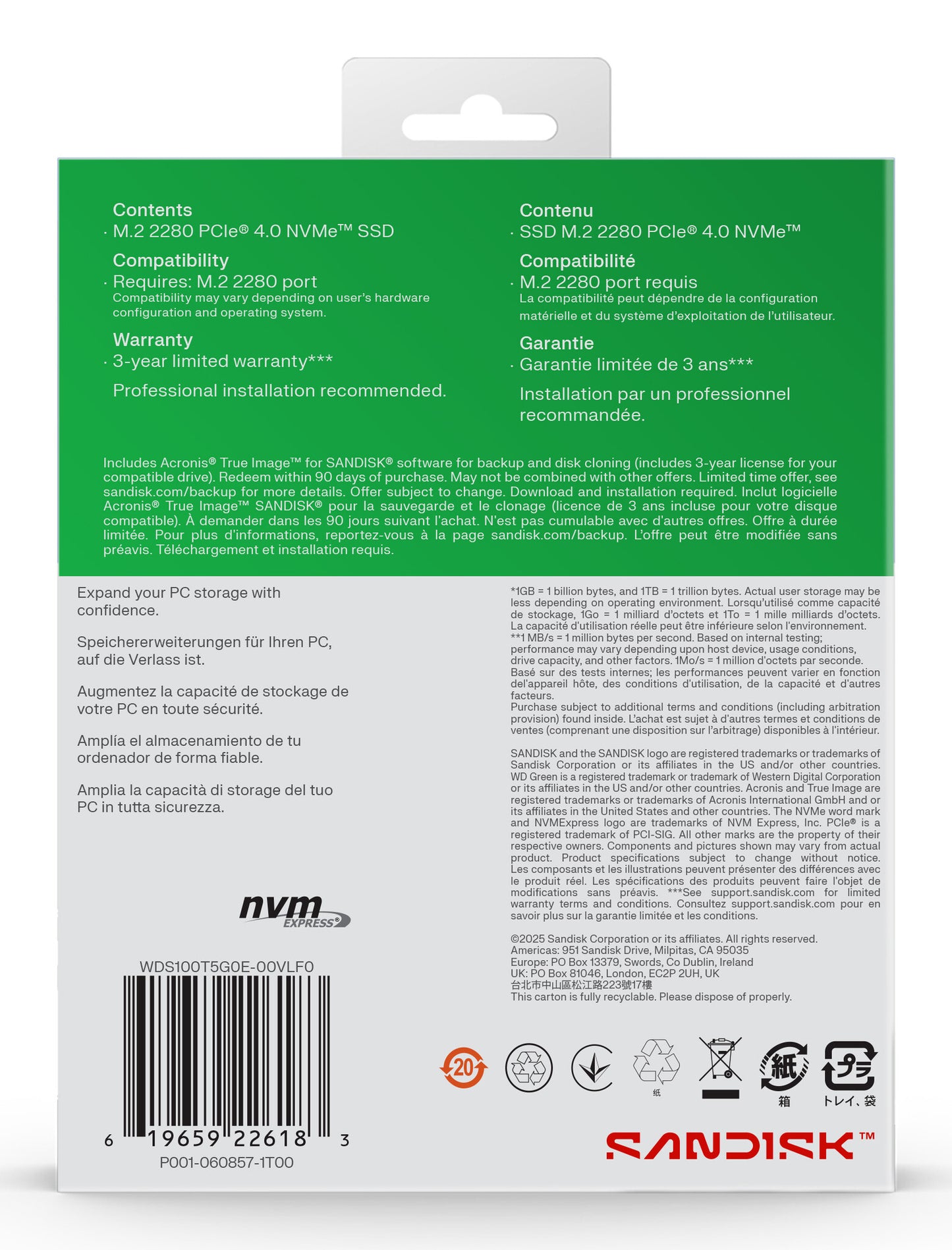 SanDisk Green WD ™ SN3000 NVMe™ SSD POWERED BY 1 TB