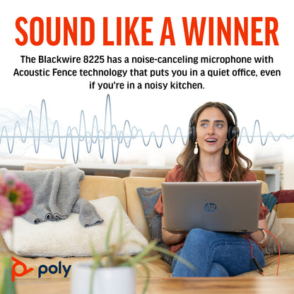 Poly Blackwire 8225 Stereo Microsoft Teams Certified USB-C Headset +USB-C/A Adapter
