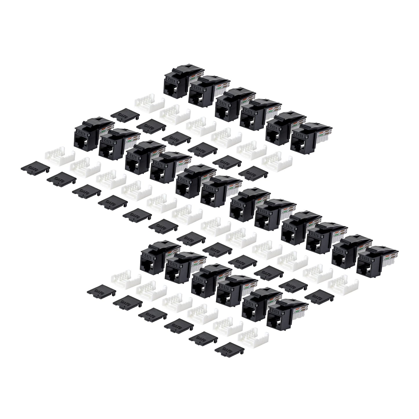 StarTech.com Cat6 Keystone Jack, 24-Pack RJ45 Ethernet Keystone Jacks, UTP Cat6 Wall Jack, 90-Degree 110 Punch Down, Black