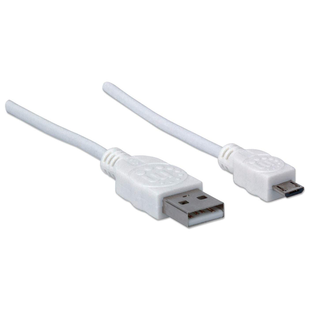 Manhattan USB-A to Micro-USB Cable, 1.8m, Male to Male, 480 Mbps (USB 2.0), Hi-Speed USB, White, Lifetime Warranty