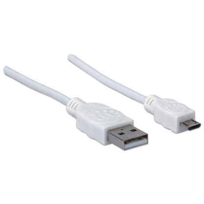 Manhattan USB-A to Micro-USB Cable, 1.8m, Male to Male, 480 Mbps (USB 2.0), Hi-Speed USB, White, Lifetime Warranty