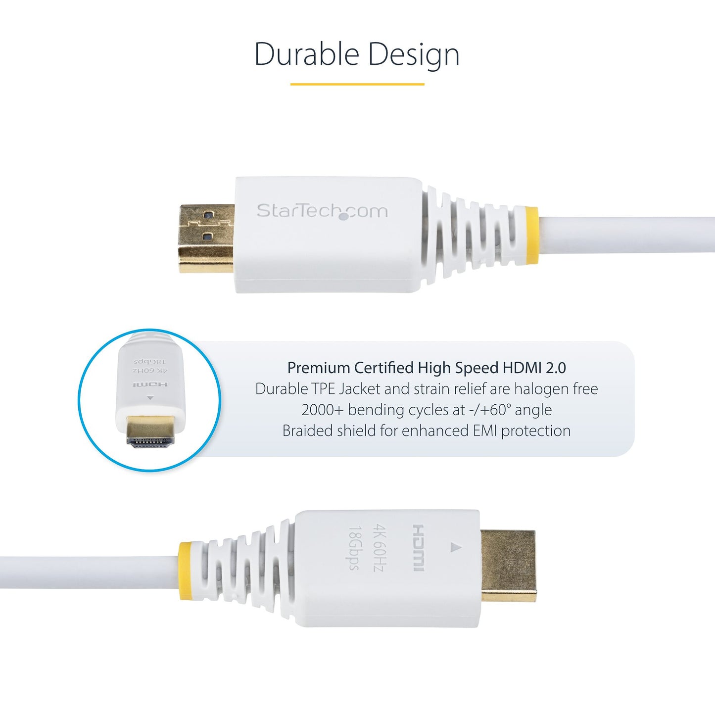 StarTech.com 6ft (1.8m) Premium Certified High Speed HDMI Cable, 4K 60Hz/1440p 144Hz, HDR10/HDCP 2.2/ARC, 18Gbps, UHD HDMI 2.0 Cord for TV/Monitor/Display, TPE Jacket, White