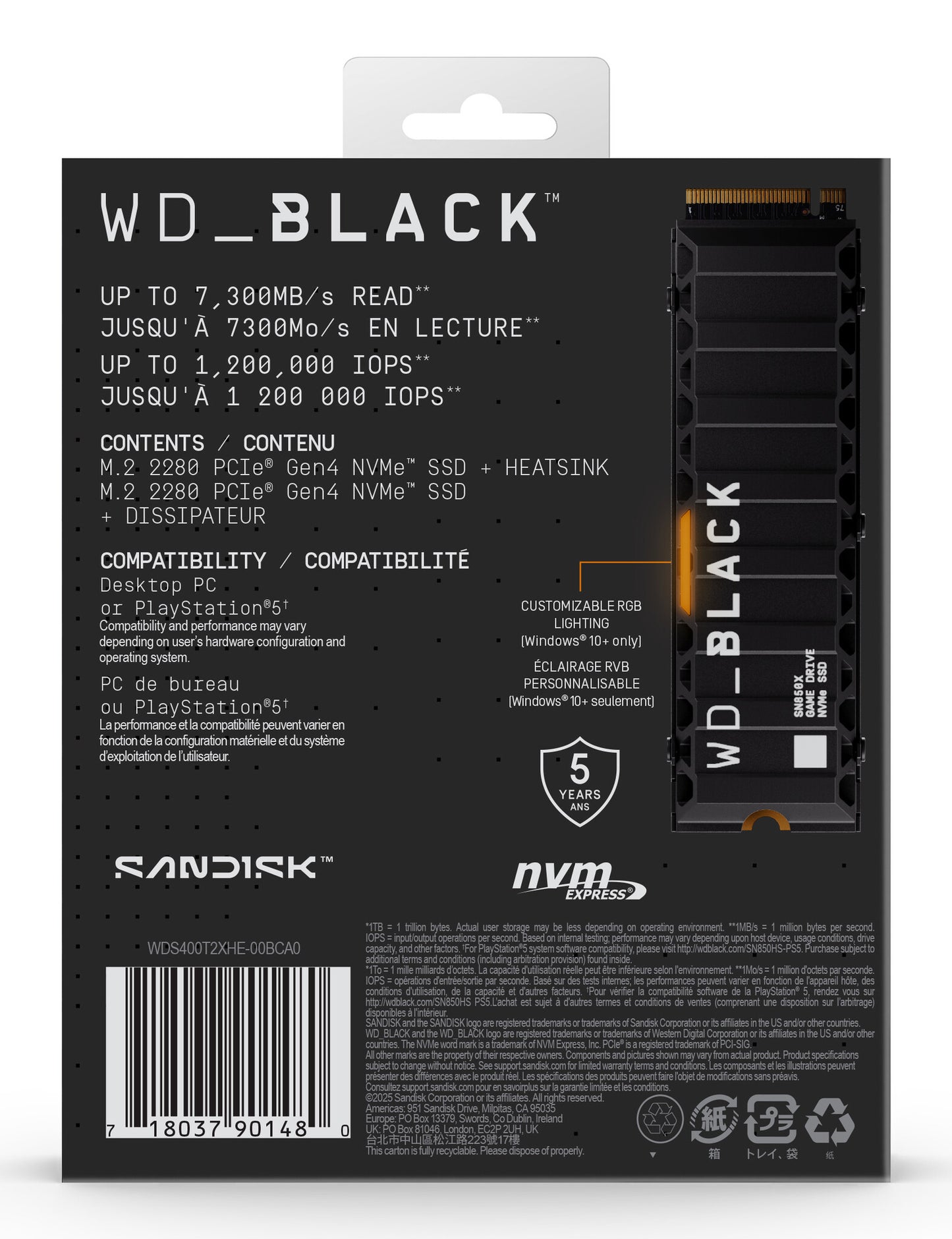 Western Digital WD_BLACK™ SN850X NVMe™ SSD POWERED BY SANDISK 4 TB, [With Heatsink]