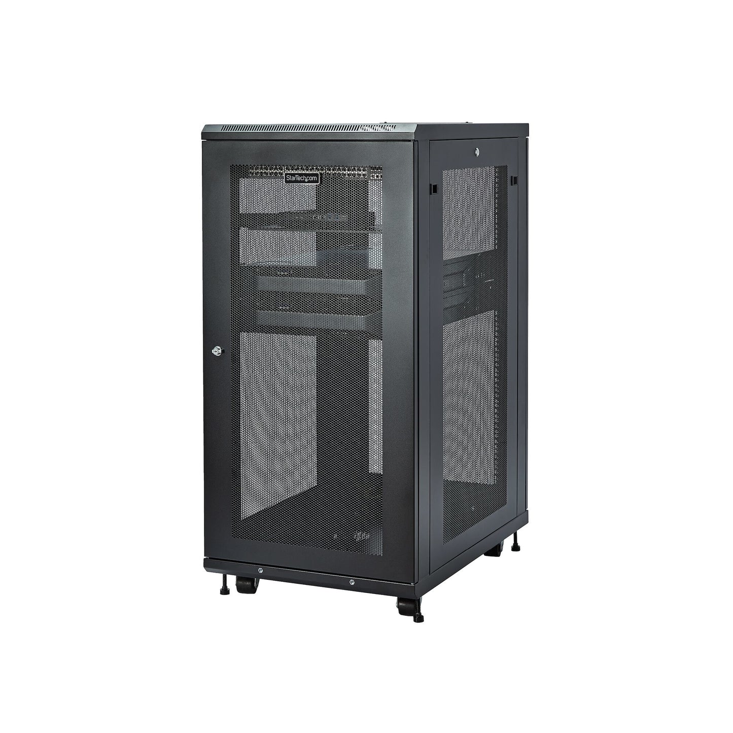 StarTech.com 4-Post 24U Server Rack Cabinet, Lockable 19" Data Rack Cabinet for Computer / AV / IT Equipment, Office / Home Network Rack with Casters & Adjustable Mounting Rails