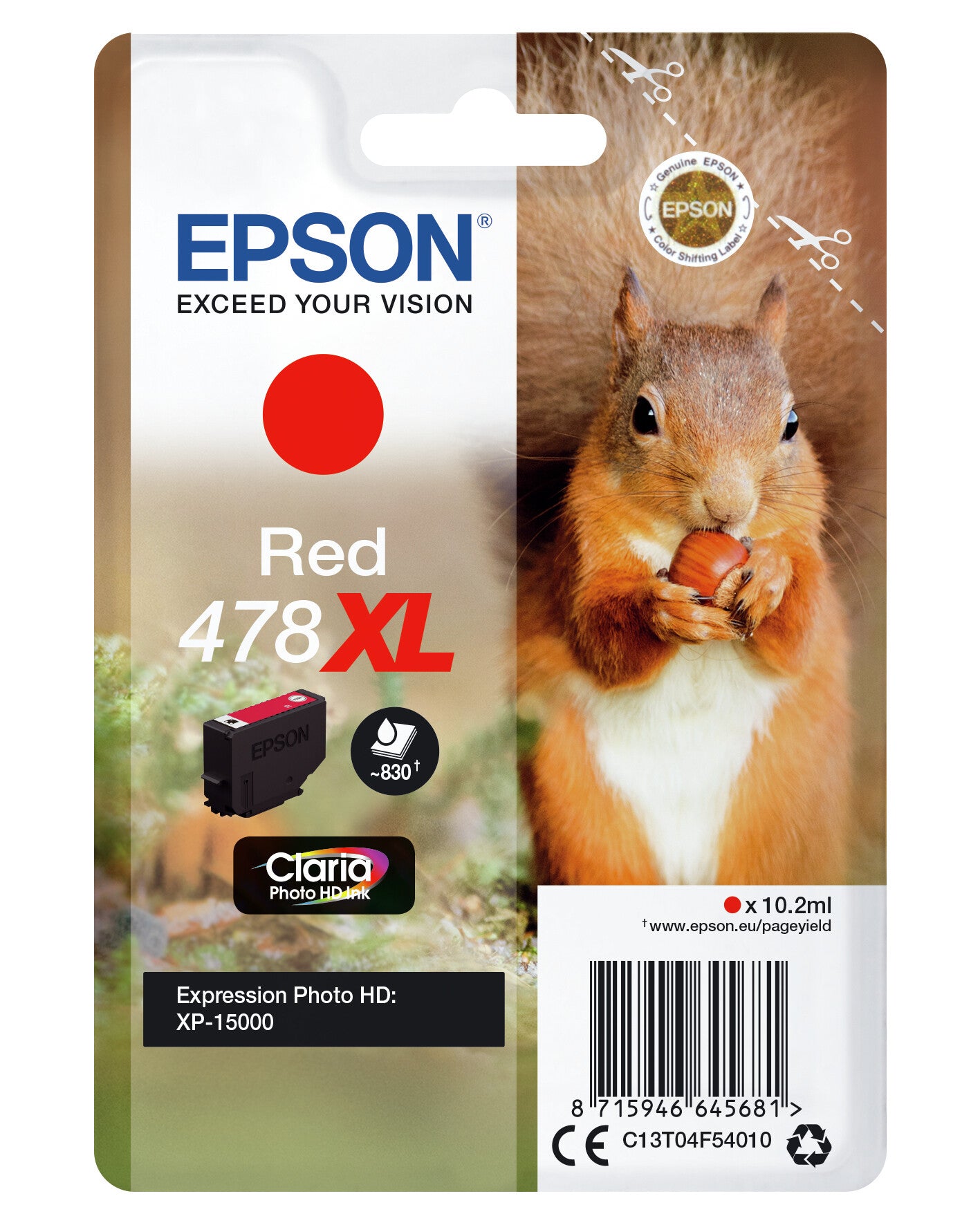 Epson Squirrel 478XL Claria Photo HD Single Red Ink
