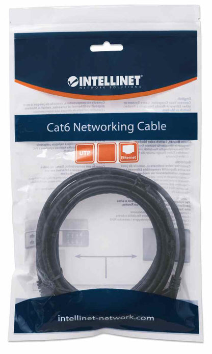Intellinet Network Patch Cable, Cat6, 2m, Black, CCA, U/UTP, PVC, RJ45, Gold Plated Contacts, Snagless, Booted, Lifetime Warranty