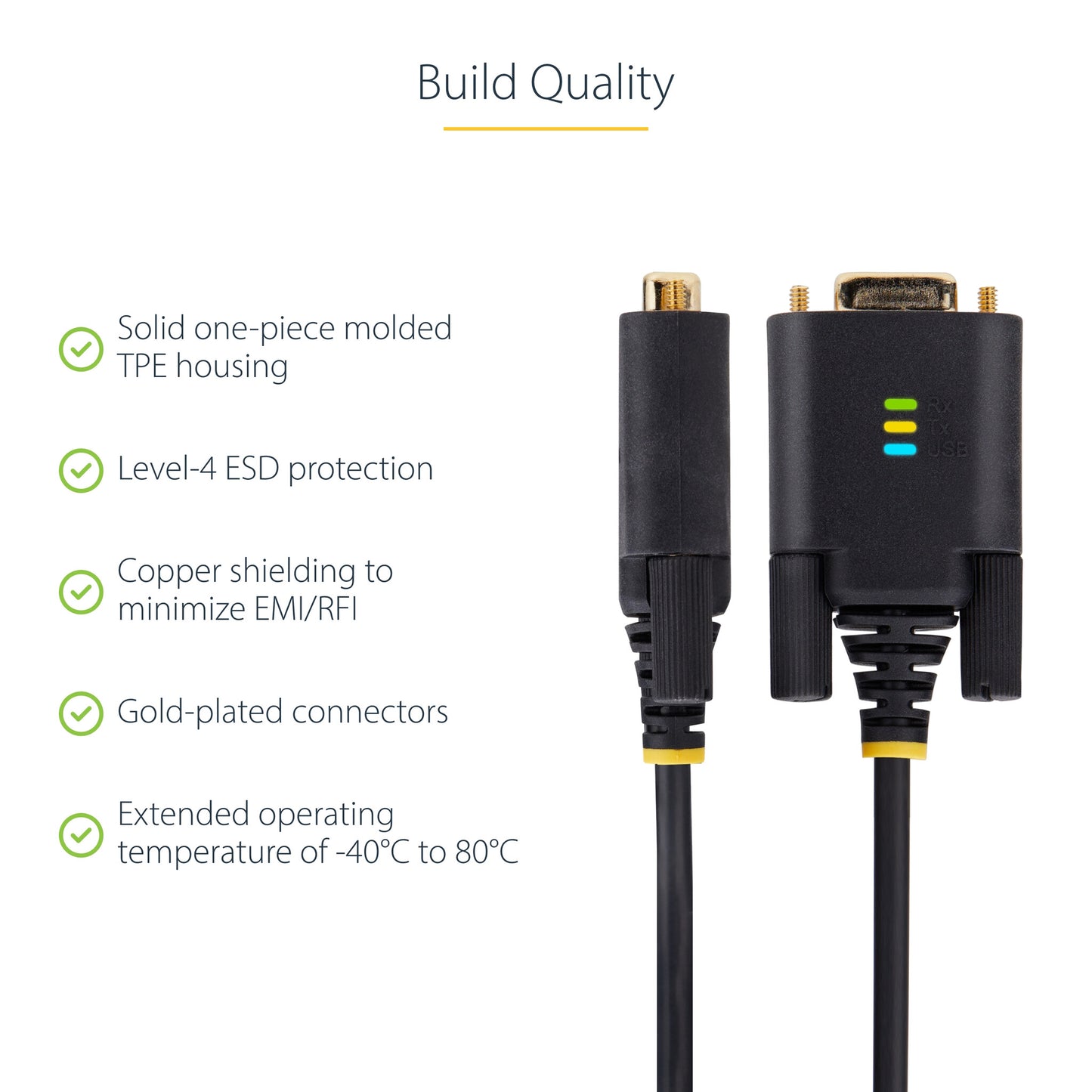 StarTech.com 6.6ft (2m) USB to Serial Adapter Cable, COM Retention, Interchangeable Screws/Nuts, USB-A to DB9 RS232, FTDI IC, ESD Protection, Windows/macOS/Linux
