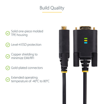 StarTech.com 3.3ft (1m) USB to Serial Adapter Cable, COM Retention, Interchangeable Screws/Nuts, USB-A to DB9 RS232, FTDI IC, ESD Protection, Windows/macOS/Linux
