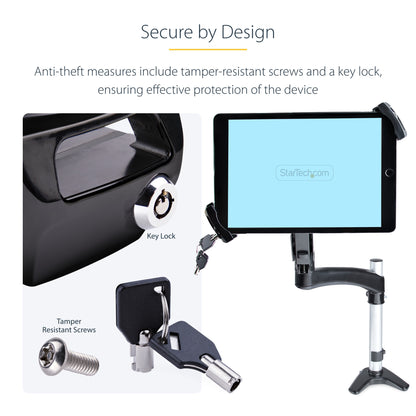 StarTech.com VESA Mount Adapter for Tablets 7.9 to 12.5in - Up to 2kg (4.4lb) - 75x75/100x100 VESA Patterns - Universal Anti-Theft Tablet VESA Mount Clamp - Secure Tablet Mount - Black