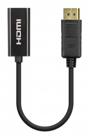 Manhattan DisplayPort 1.2 to HDMI Active Adapter, 4K@60Hz, 15cm, Male to Female, DP With Latch, Black, Not Bi-Directional, Three Year Warranty, Equivalent to DP2HD4K60S