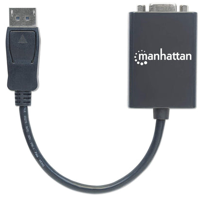 Manhattan DisplayPort to VGA HD15 Converter Cable, 15cm, Male to Female, Active, Equivalent to DP2VGA2, DP With Latch, Black, Lifetime Warranty, Polybag